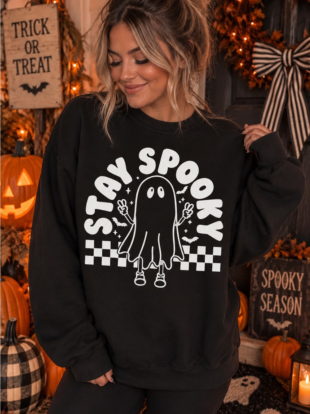 Stay Spooky Black Graphic Sweatshirt - Unbranded
